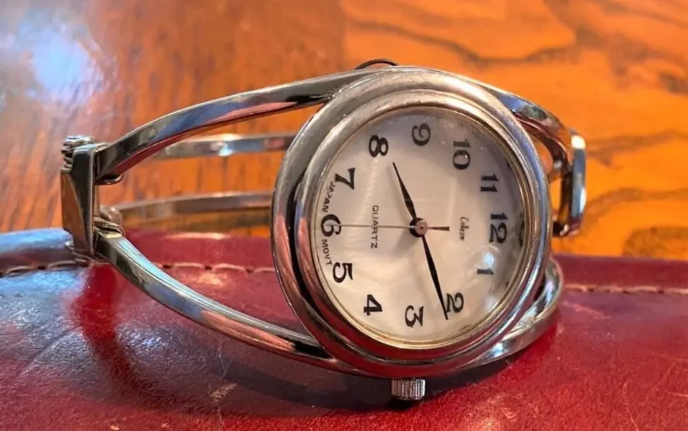 Women's 32mm Silver Tone Collezio Watch, MOP Face, Bangle Style